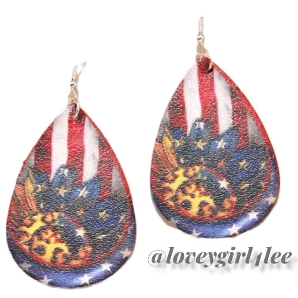 PATRIOTIC LEOPARD & STAR SUN WATER DROP EARRINGS #J1